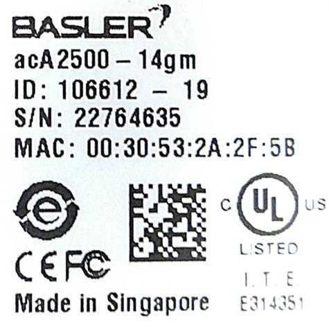 106612-19 acA2500-14gm Used