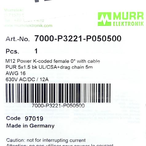 M12 Power-Anschlussleitung  Neu OVP