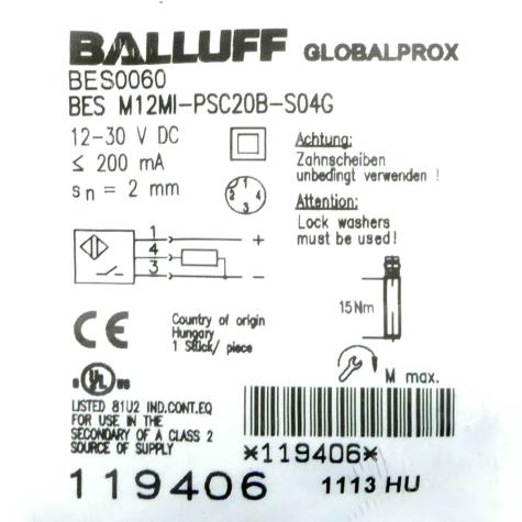 Induktiver Näherungsschalter BES0060  Neu