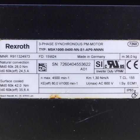 Servomotor MSK100B-0400-NN-S1-AP0-NNNN Used