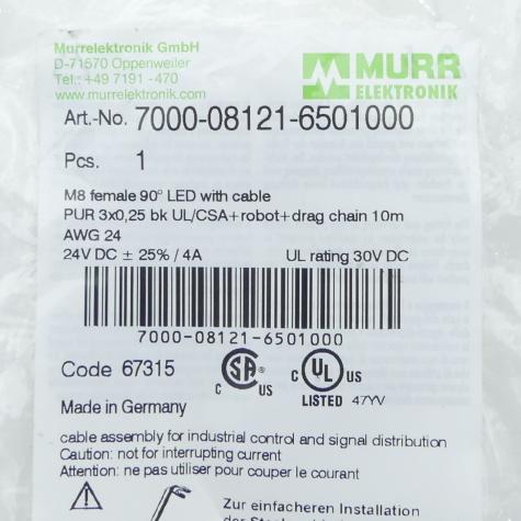 M8 Bu. 90° A-kod. freies Ltg-ende LED  Neu OVP