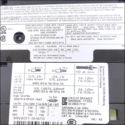 Circuit breaker 3RV2011-OHA10 Used