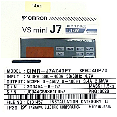 Frequenzumrichter Omron VS mini J7 CIMR-J7AZ40P7 Gebraucht