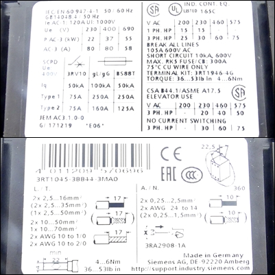 Leistungsschütz 3RT1045-3BB44-3MA0  Neu OVP