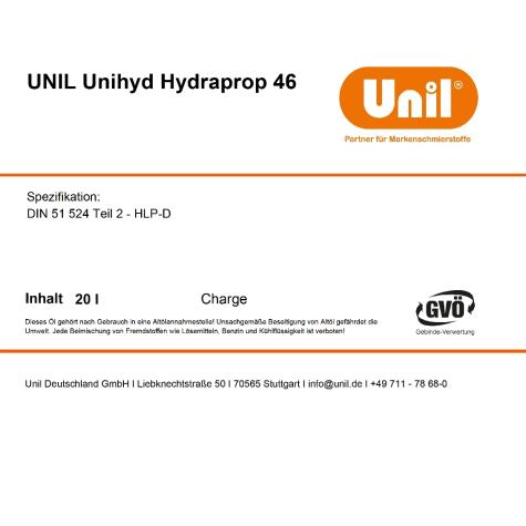 Hydraulic oil Unihyd Hydraprop 46  