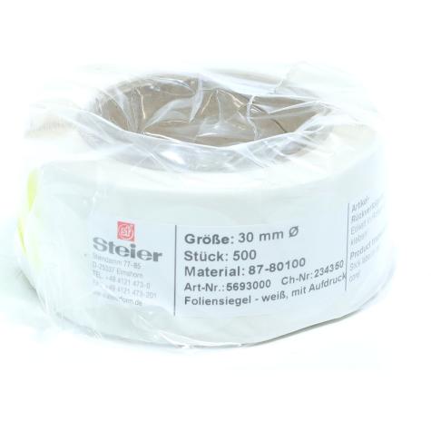 Foliensiegel-weiß, mit Aufdruck 500STK pro Rolle  Neu OVP