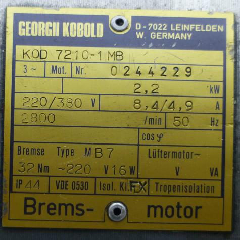 Drehstrommotor mit Bremse KOD 7210-1 MB Gebraucht