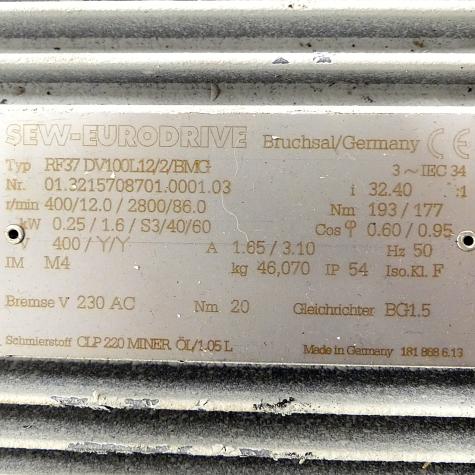 Gear motor RF37DV100L12/2/BMG Used