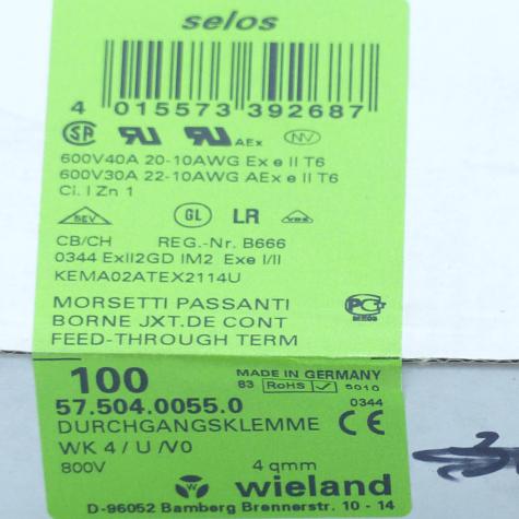 100 pieces (1 packaging unit) Feed-through terminal WK4/U/VO  