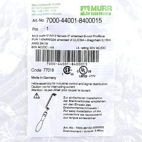 Profibus Kabel M12 St. 0° / M12 Bu. 0° B-kod.  