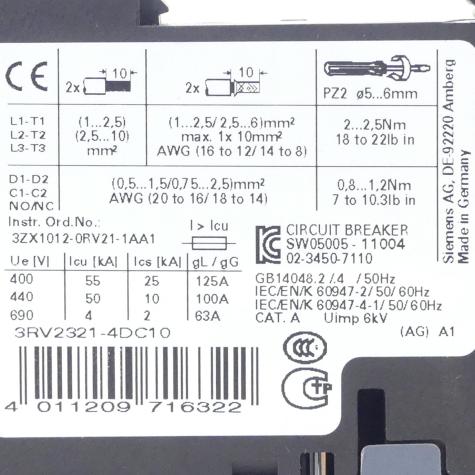 Circuit breaker size S0 for starter combination  Used
