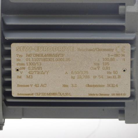 Gearmotor R47 DR63L4/BR/HR/TF New