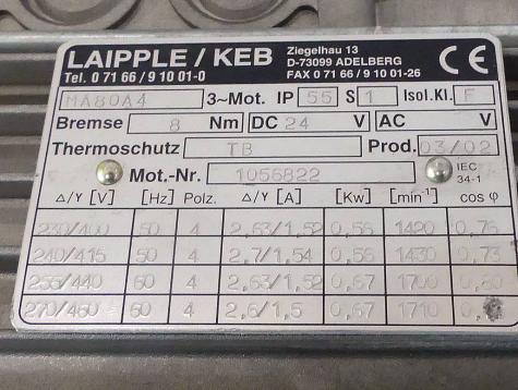 Three-phase motor with brake MA80A4  New