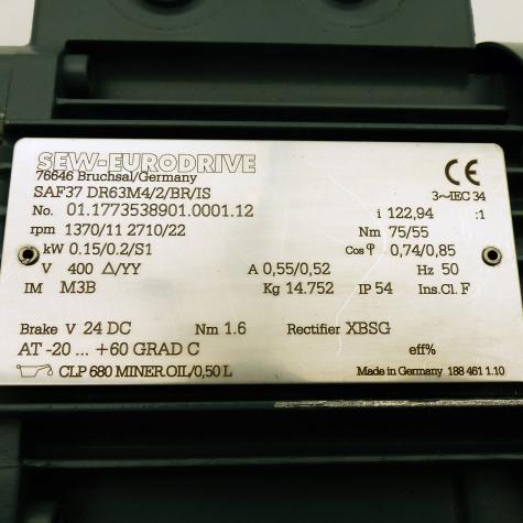 Getriebemotor SAF37 DR63M4/2/BR/IS  Neu