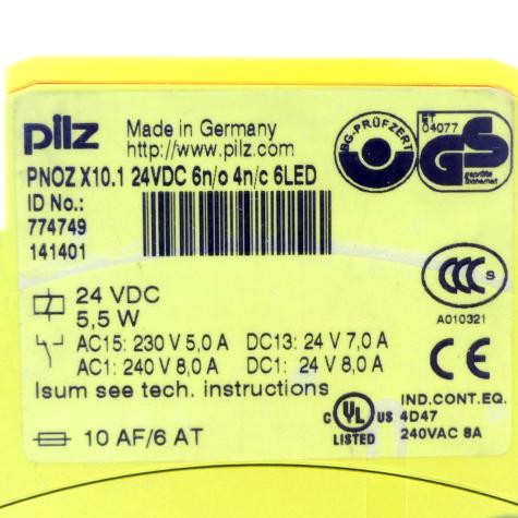 Sicherheitsschaltgerät PNOZ X10.1 24VDC 6n/o 4n/c 6LED Gebraucht