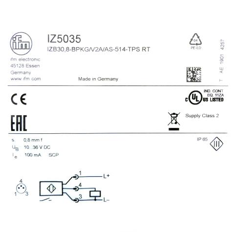 Induktiver Sensor IZB30,8-BPKG/V2A/AS-514 RT Neu OVP