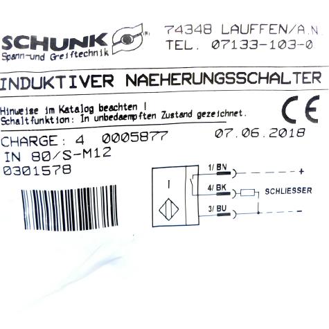 Induktiver Näherungsschalter IN 80/S-M12 