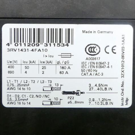 Sirius circuit breaker 3ZX1012-0RV03-1AA1 New FS