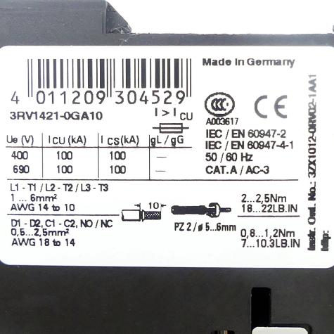 Sirius Circuit breaker 3RV1421-0GA10 New FS
