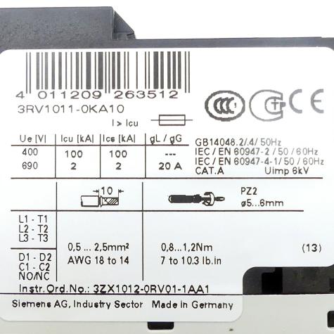 Sirius Circuit breaker 3RV1011-0KA10 