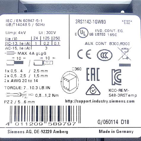 Temperature monitoring relay 3RS1142-1GW80  New FS