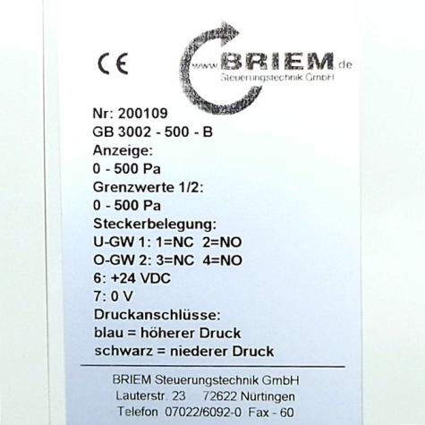 Differential pressure gauge GB 3002-500-B New