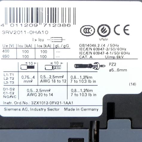 Circuit breaker 3RV2011-0HA10 