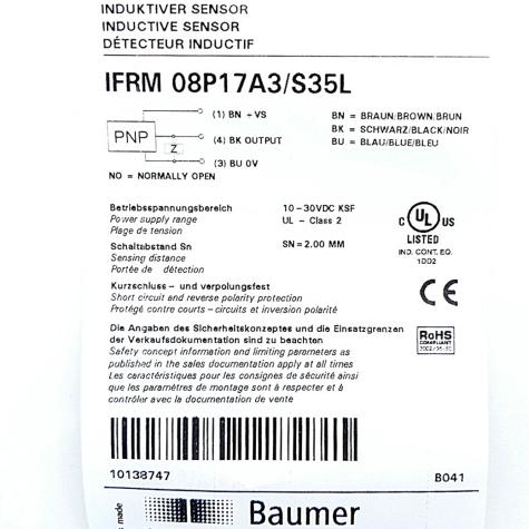 Inductive proximity switch IFRM 08P17A3/S35L Used