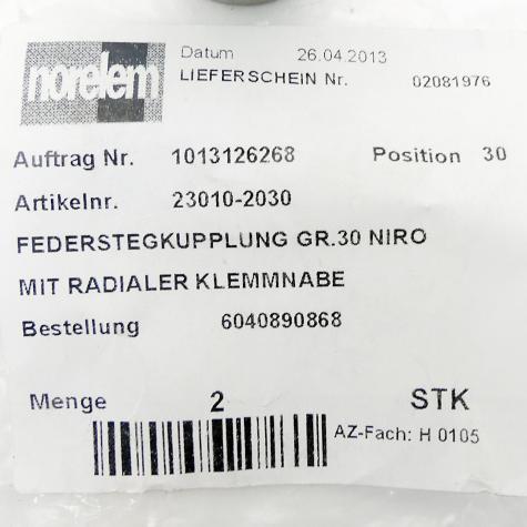 Federstegkupplung Gr. 30 Niro  
