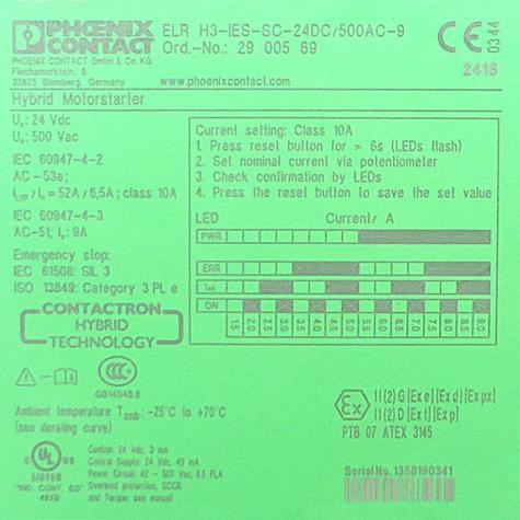 Hybridmotorstarter ELR H3-IES-SC-24DC/500AC-9 Gebraucht
