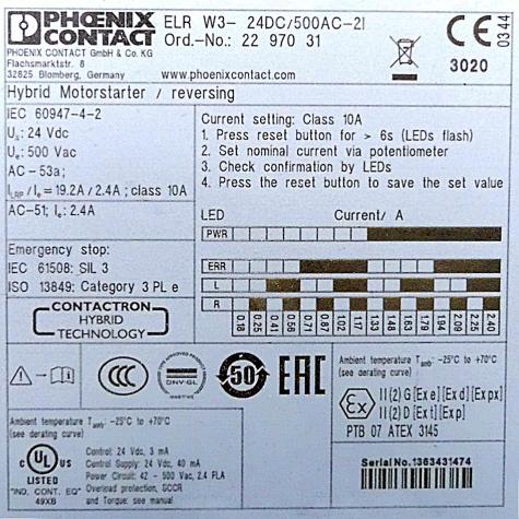 Hybridmotorstarter ELR W3-24VDC/500AC-2I Gebraucht