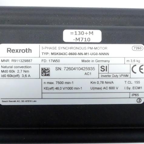 Servo motor MSK043C-0600-NN-M1-UG0-NNNN Used