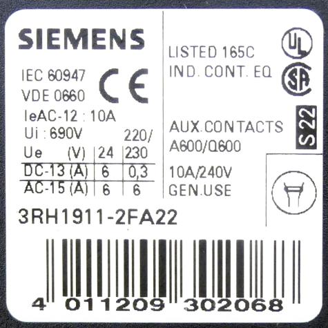 Siemens auxiliary contactor  Used