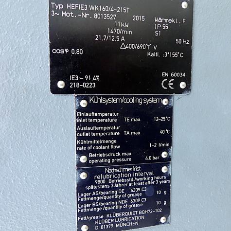 Drehstrommotor Wasssergekühlt HEFIE3 WK160/4-215T Gebraucht