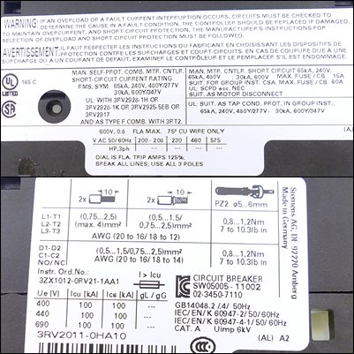 Circuit breaker 3RV2011-OHA10 Used