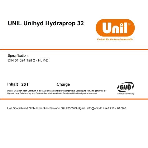 Hydraulic oil Unihyd Hydraprop 32  