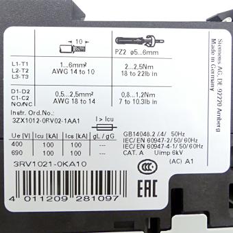 Leistungsschalter SIRIUS 3RV1021-0KA10 