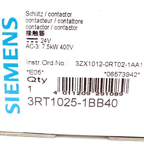 Contactor 3RT1025-1BB40 Used