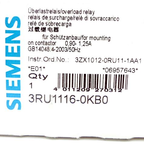 Overload relay 3RU1116-0KB0 New FS