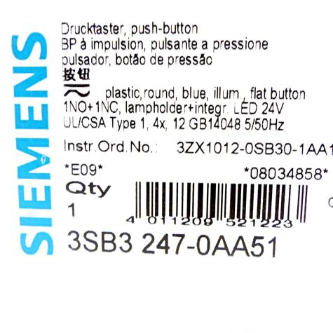 2 Pieces push-button blue 3SB3247-0AA51 New FS