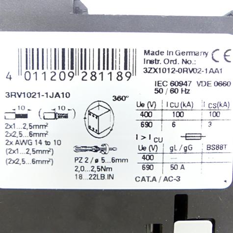 Circuit breaker 3RV1021-1JA10 Used