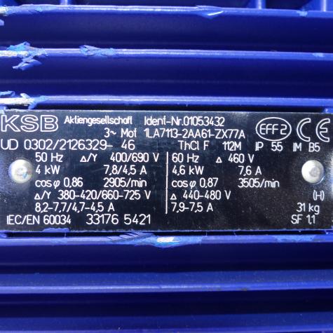 Selbstsaugende Pumpe Etaprime 5. 16 402 1LA7113-2AA61-ZX77A Neu