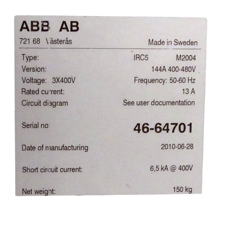 Robot with control and panel IRB 4600-40/2.55 Type A  Used