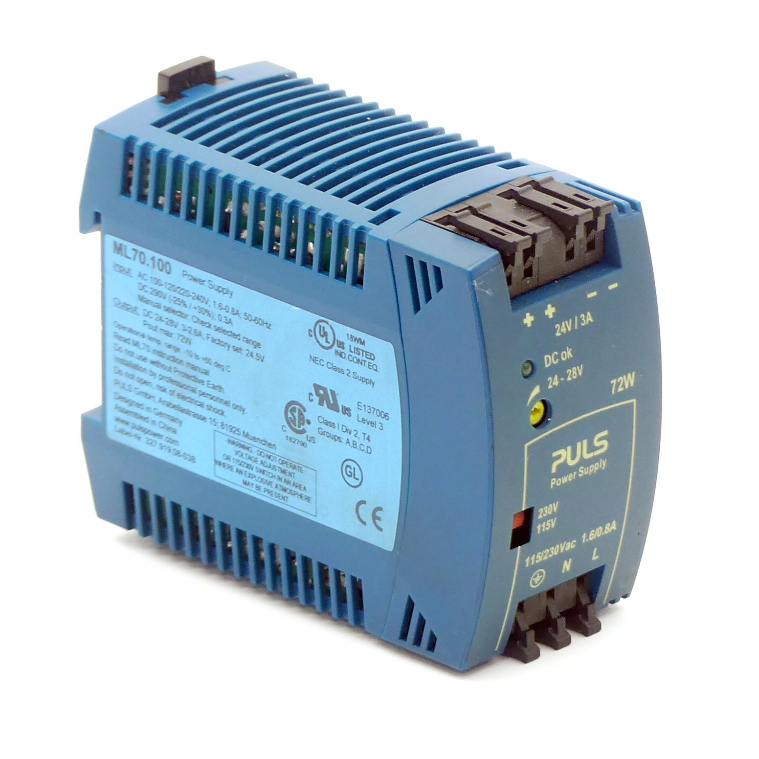 DIN rail power supplies for 1-phase system 