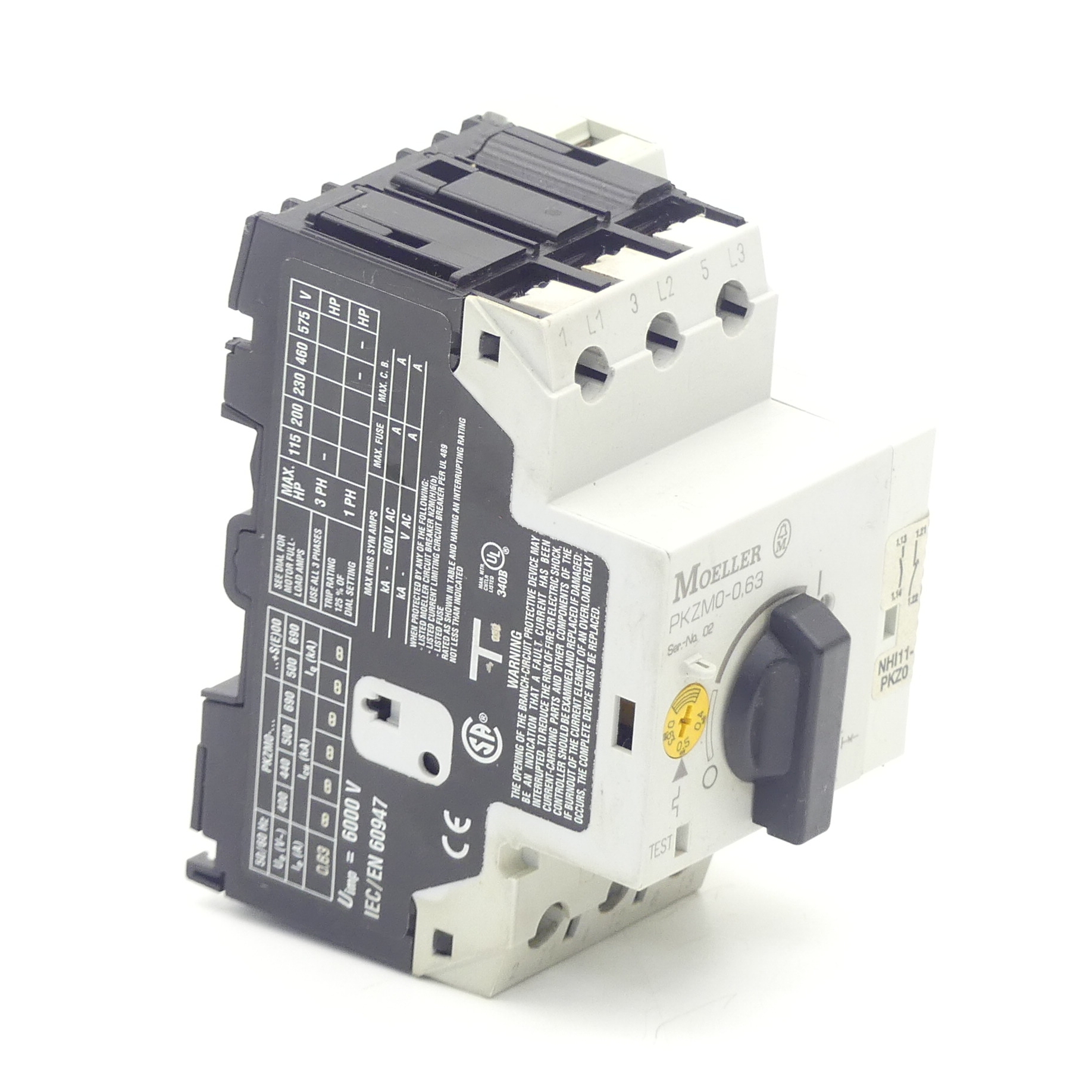 Motor protection switch with auxiliary contact PKZM0-0,63