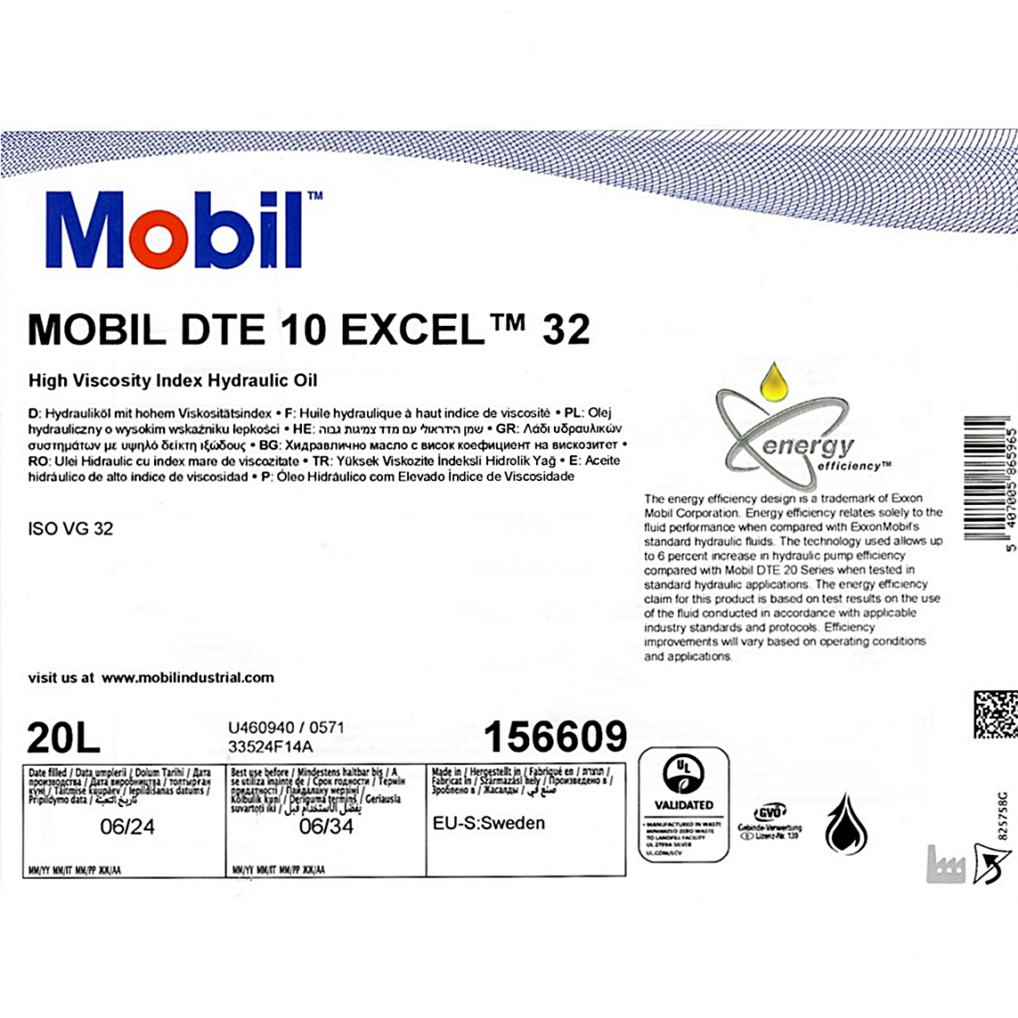Hydraulic oil DTE 10 Excel 32 20 liters