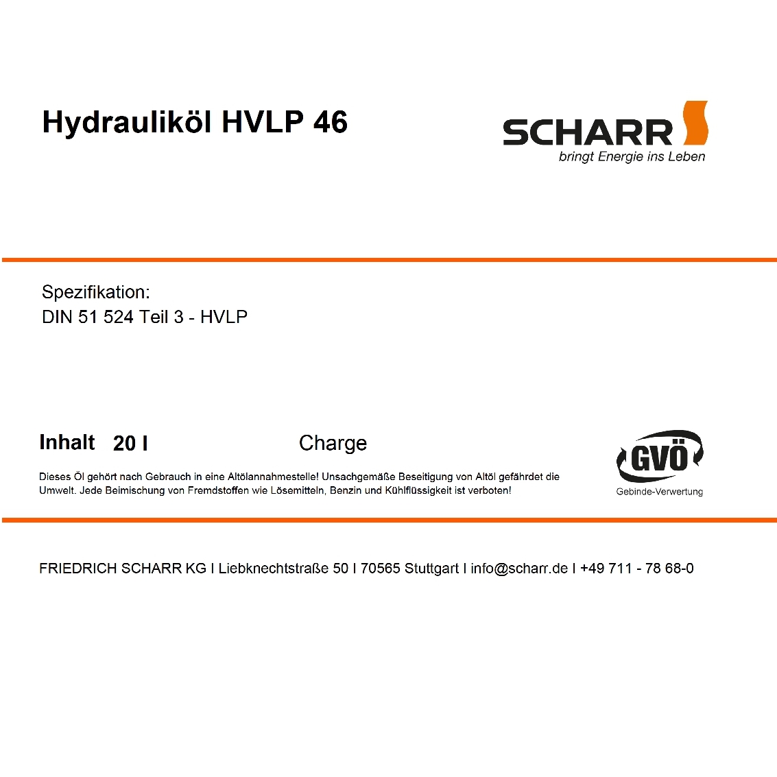 Hydraulic oil 46 20L Canister