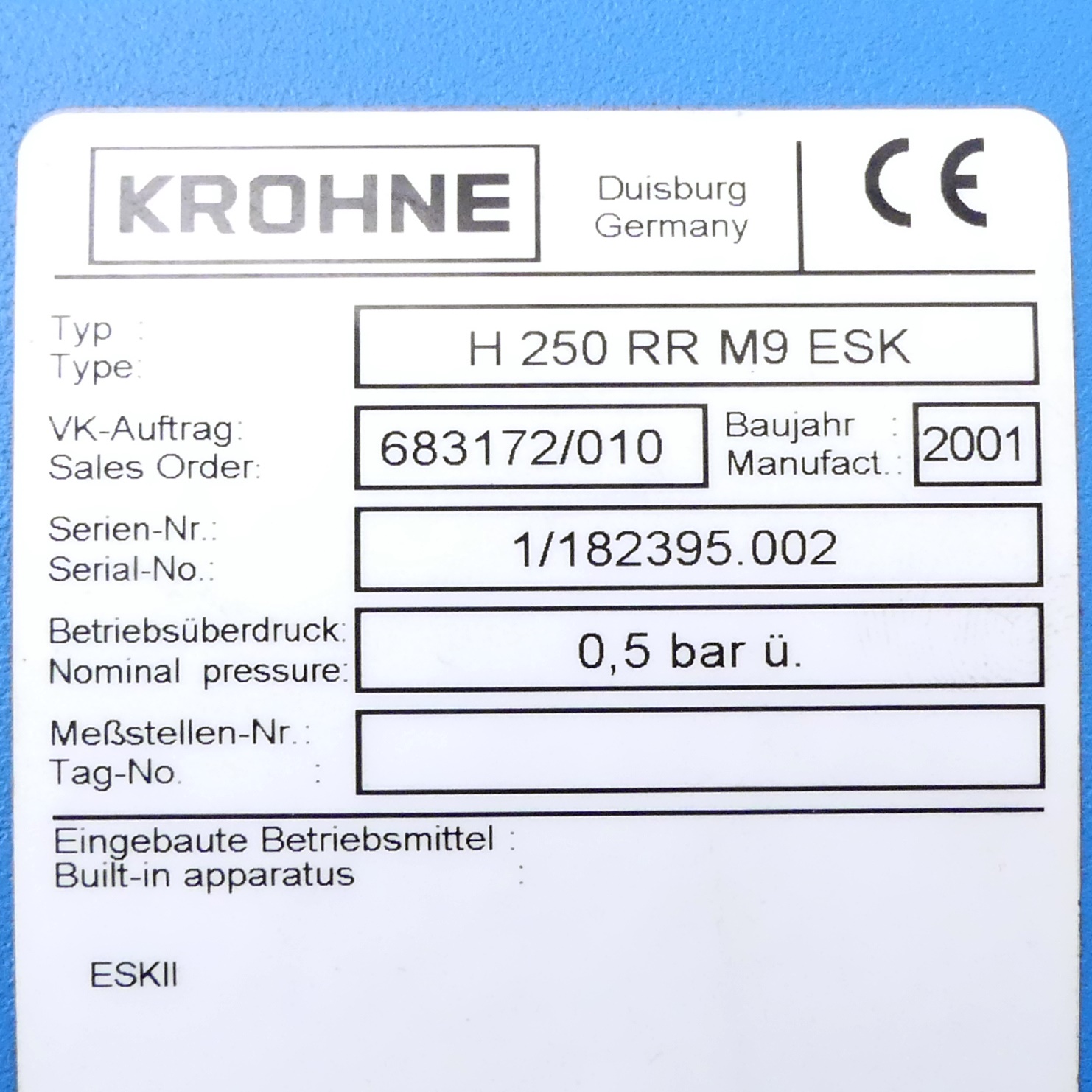 Schwebekörper-DurchflussmesserH 250/M9 