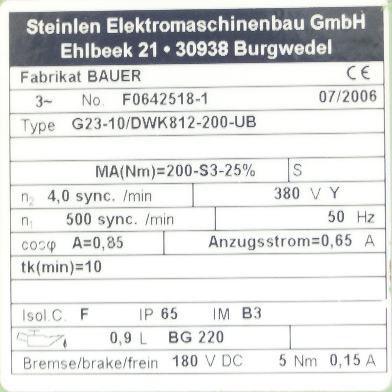 Gearmotor G23-10/DWK812-200-UB