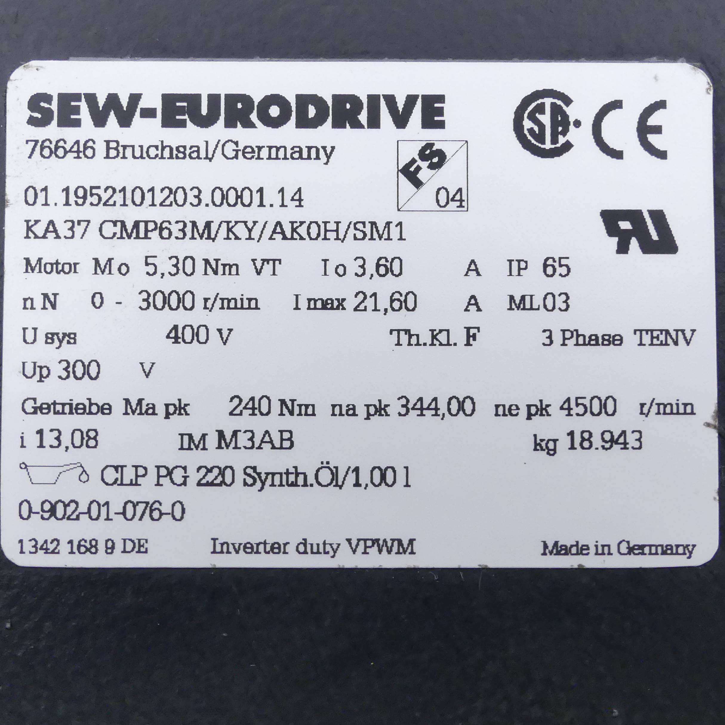 Kegelrad-Getriebem. m. Hohlwelle KA37CMP63M/KY/AK0H/SM1